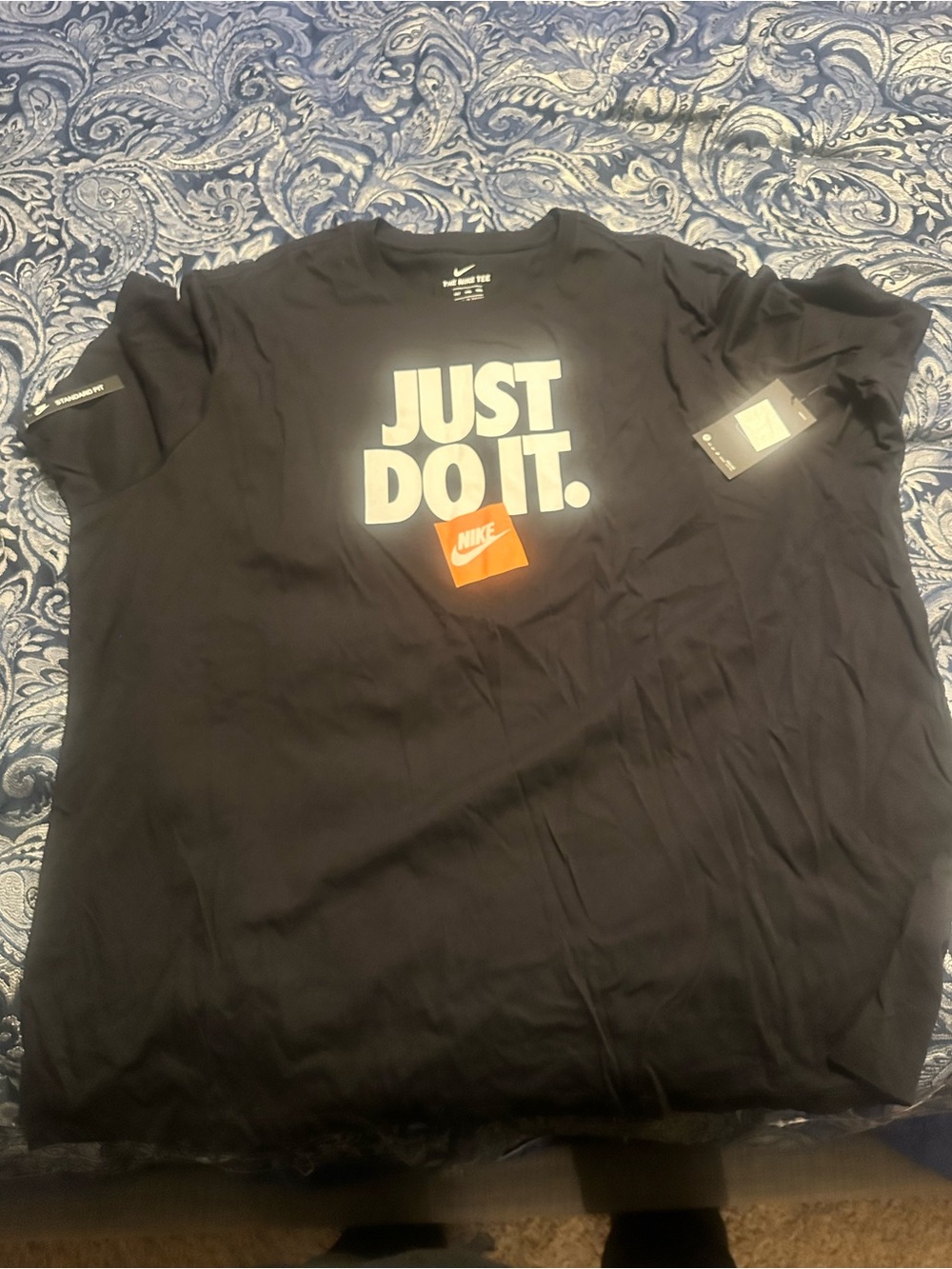 Nike Black Short Sleeve Tee with White "JUST DO IT." and Orange Nike Box